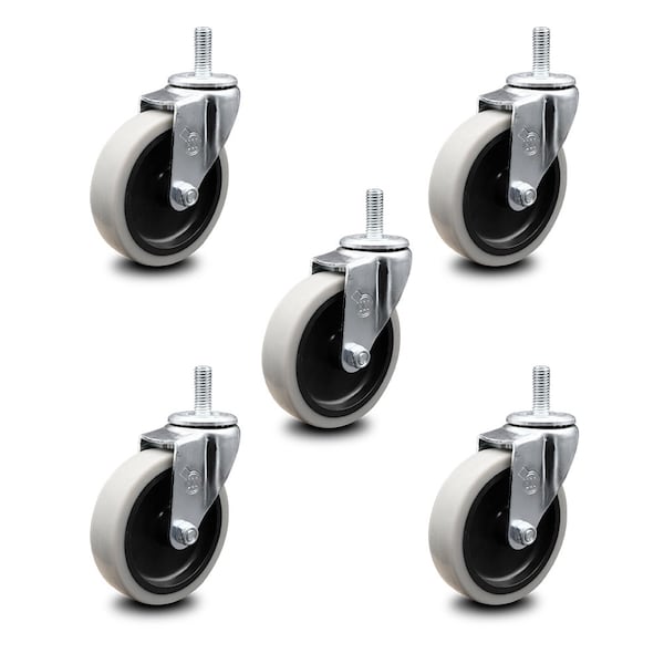 4 Inch Thermoplastic Rubber Wheel 3/8 Inch Threaded Stem Caster SCC, 5PK